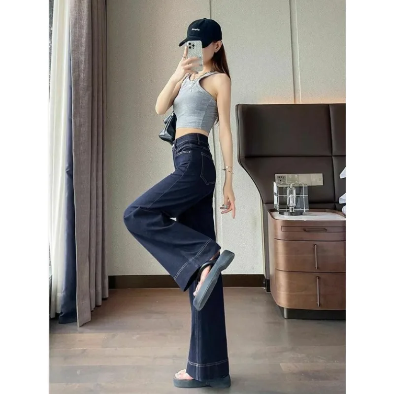 Autumn New Women's Fashion Slightly Elastic High Waist Pants Pear Shape Skinny Loose Versatile Jeans Lengthen Straight Pants