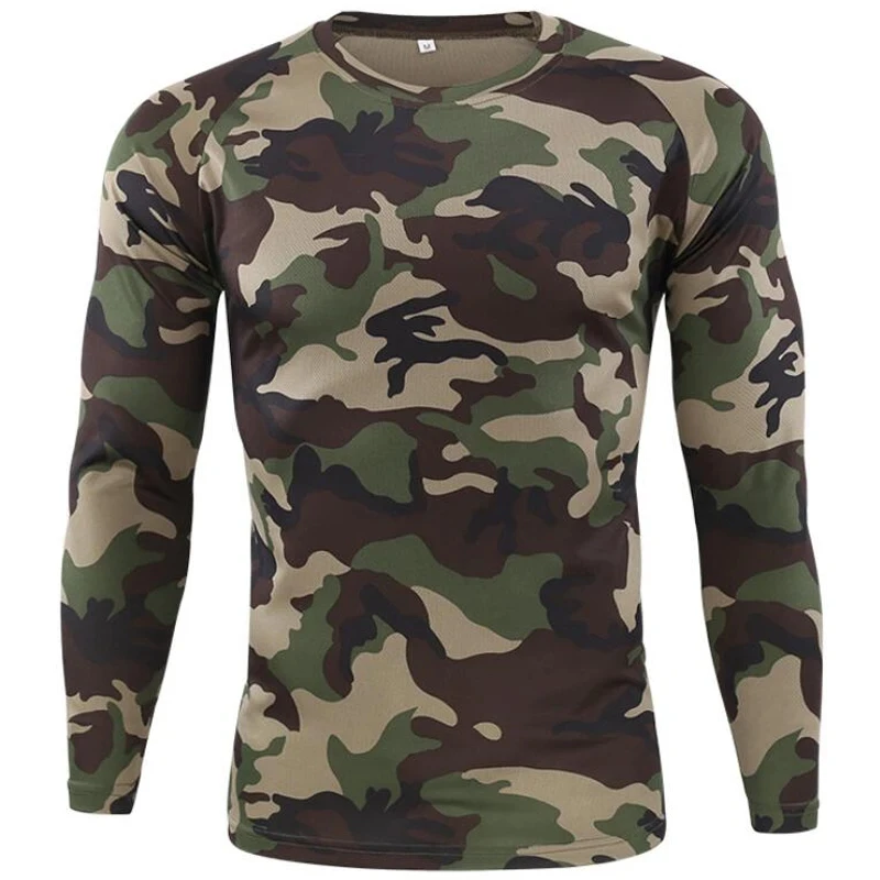 Modna męska koszulka męska z nadrukiem w kamuflaż Casual Trend Military Fan Top Jesień Nowa koszulka z długim rękawem i okrągłym dekoltem