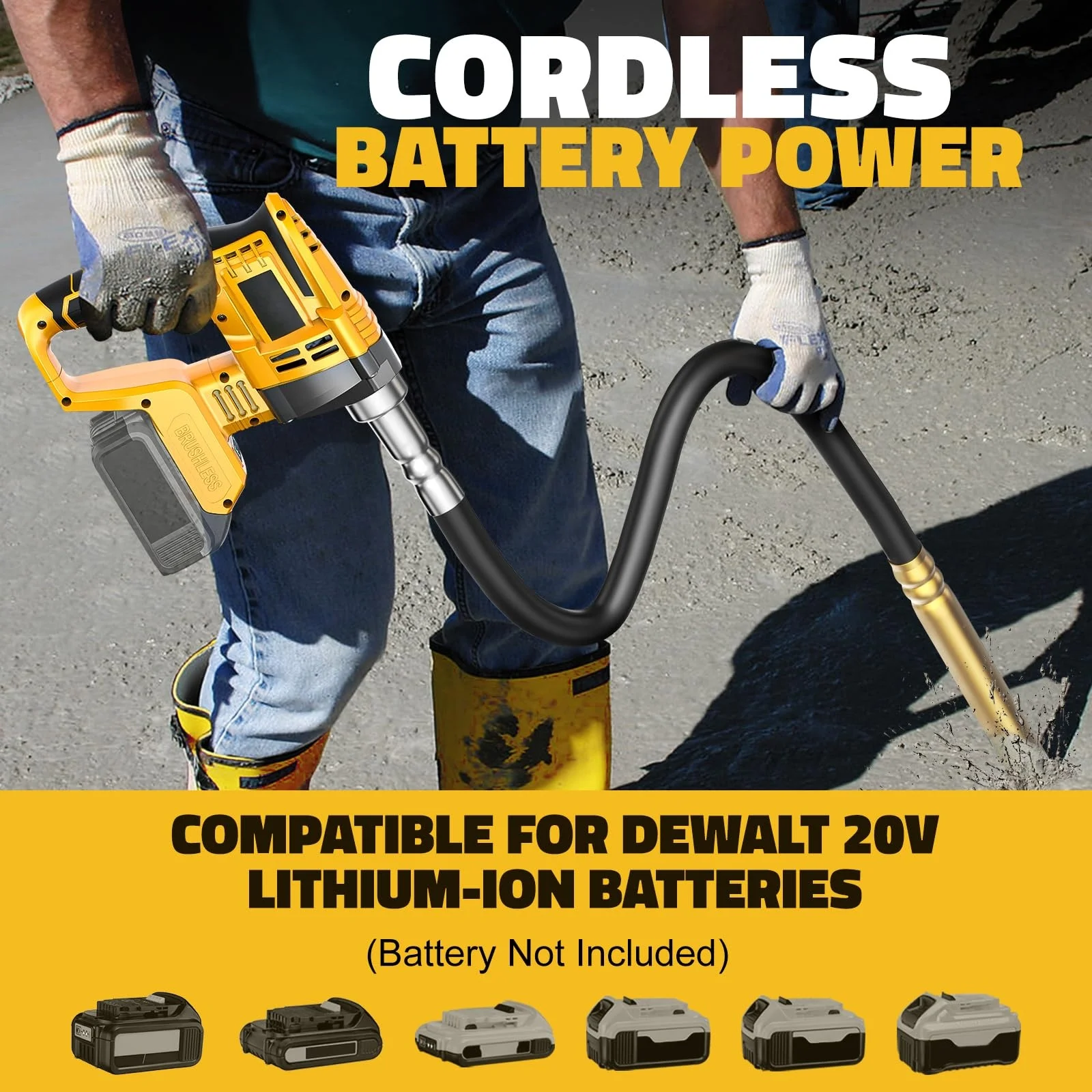 Cordless Concrete Vibrator with 3.8ft Shaft Rod Hand‑Held Cement Vibrating Tool Compatible‑with 20V Battery, Tool Only