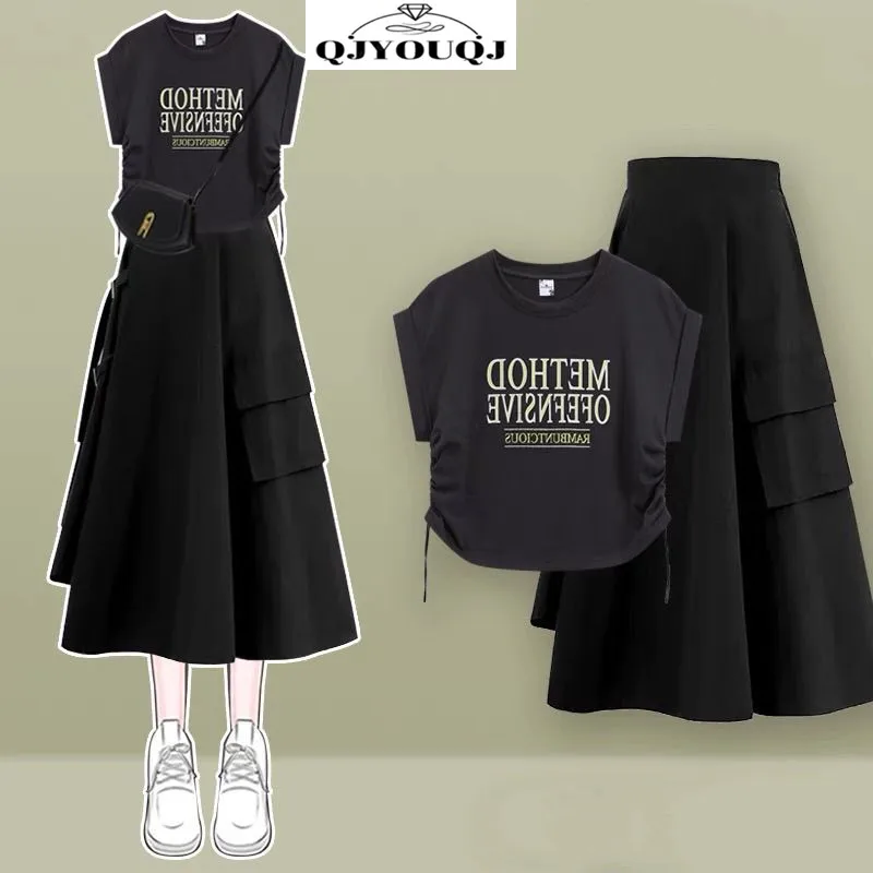 

2025 Spring and Summer French New Fashionable Printed T-shirt+Half Skirt Two Piece Set