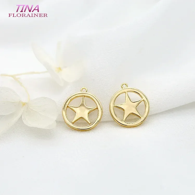 6PCS 14K Gold Color Plated Brass Heart Star Charms Pendants Diy Jewelry Findings Accessories Wholesale