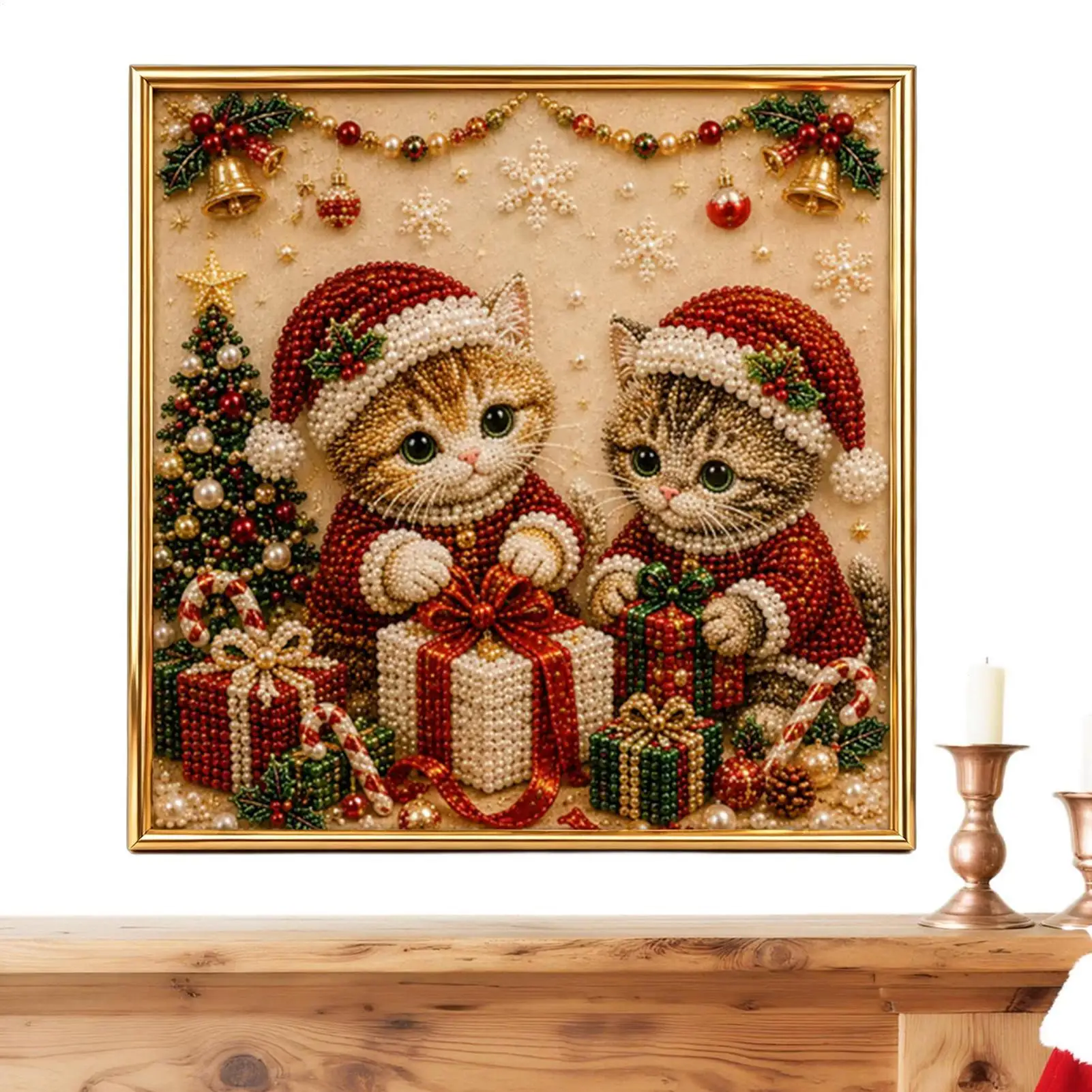Pearl Art Kits for Adults Christmas Cat Seasonal Beginner-Friendly Funny Animal Crafting Set Kids Adults Home Porch Bedroom
