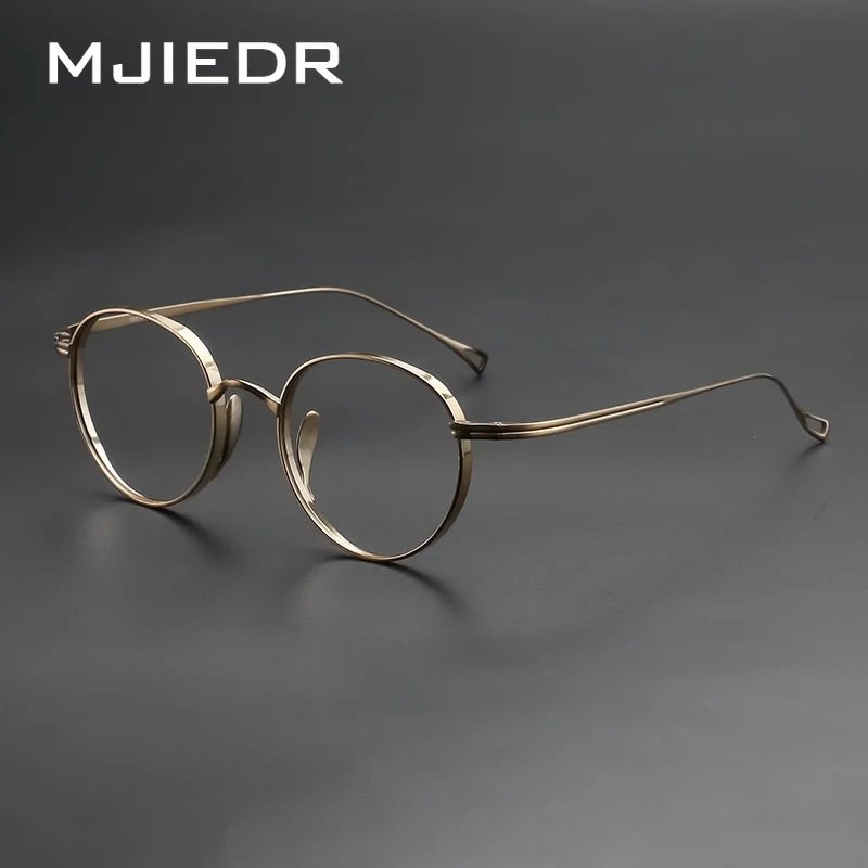 

MJIEDR Nostalgic Vintage Small Oval Glasses Frame Ultra-Light Pure Titanium Optical eyeglasses for Men Women KMN113