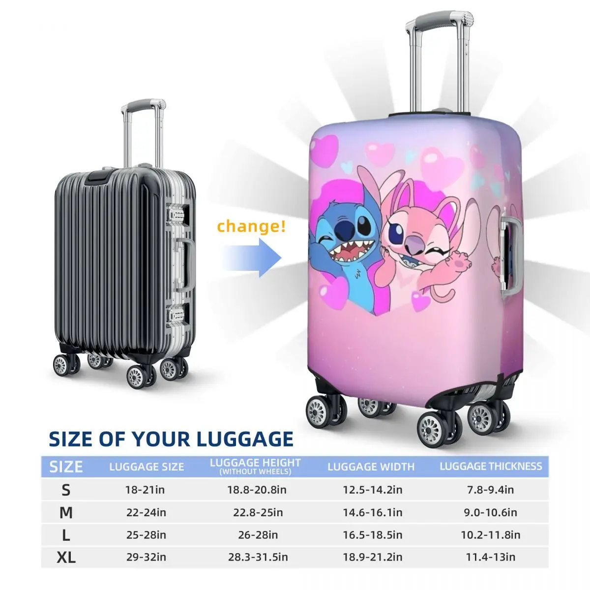 MINISO Stitch Love Heart Suitcase Cover  Cartoon Custom Holiday Strectch Luggage Supplies Cruise Trip Protector