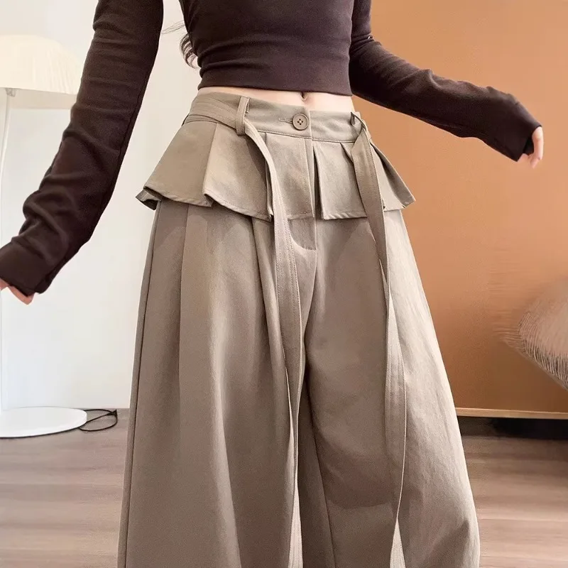 

Spring and Autumn 2026 New Women's High Waist Splicing Slim-fit Straight Pants Casual Loose Wide Leg Pants Trousers