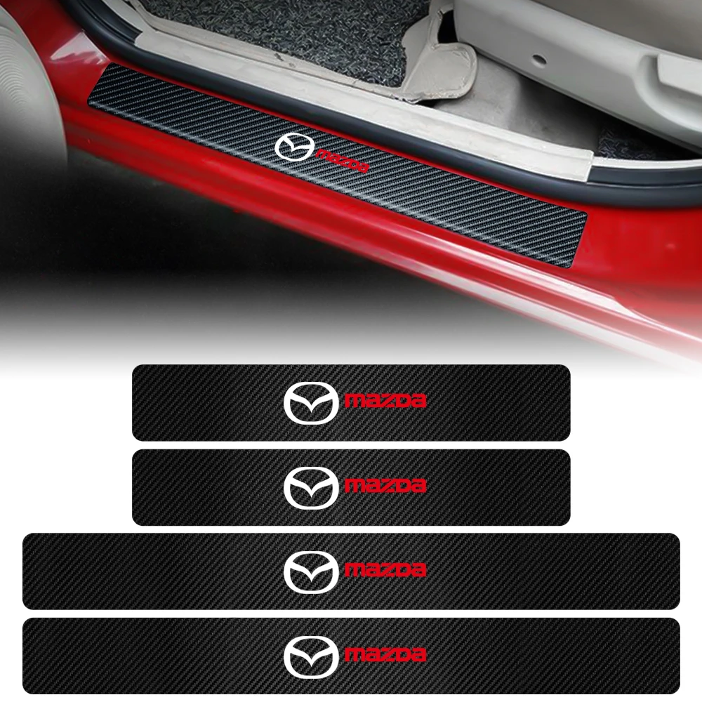 4Pc Car Carbon Fiber Door Sill Protection Sticker Anti-scratch Film Accessories For Mazda 3 6 Axela CX-5 CX-3 CX-8 Axela MS 323