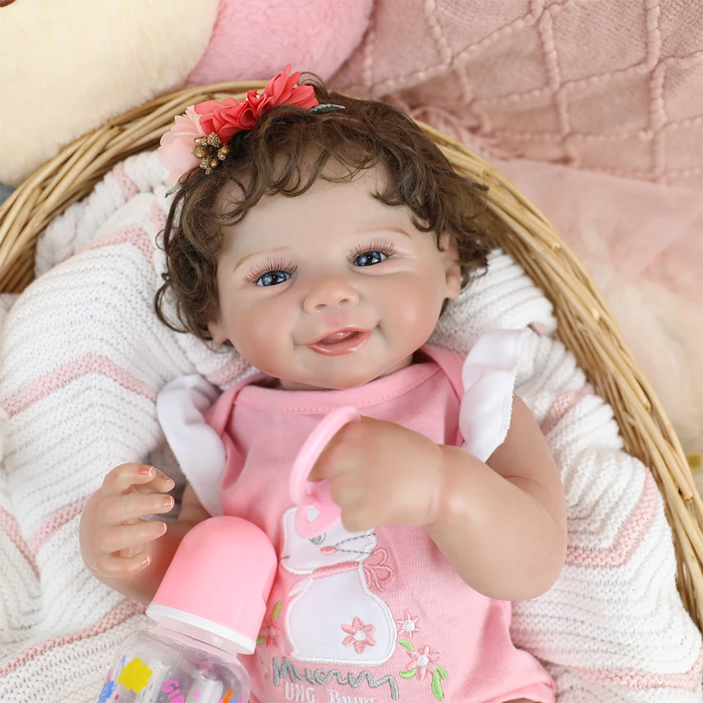 19-Zoll-Reborn-Babypuppen für Mädchen, voller Silikon-Vinyl-Körper mit 3D-Haut, handbemalt, sichtbare Adern, lebensechte Puppe, Weihnachtsspielzeug, Geschenke