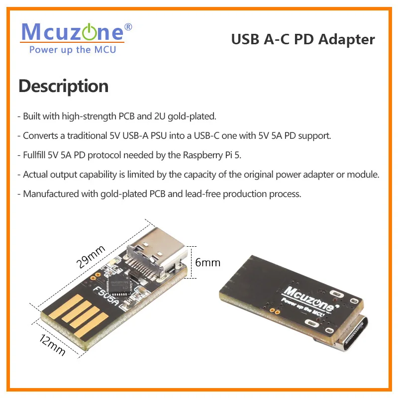 Raspberry Pi5 USB A-C PD Adapter,5V USB-A to USB-C adapter with 5V5A PD protocal for Raspberry Pi 5