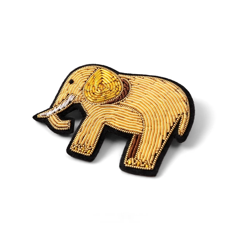 India Metallic Thread Silk Cannetille Hand Embroidery Elephant Patch Badge Brooch Pin Clothes Bag Hat Applique Jewelry Boho Gift