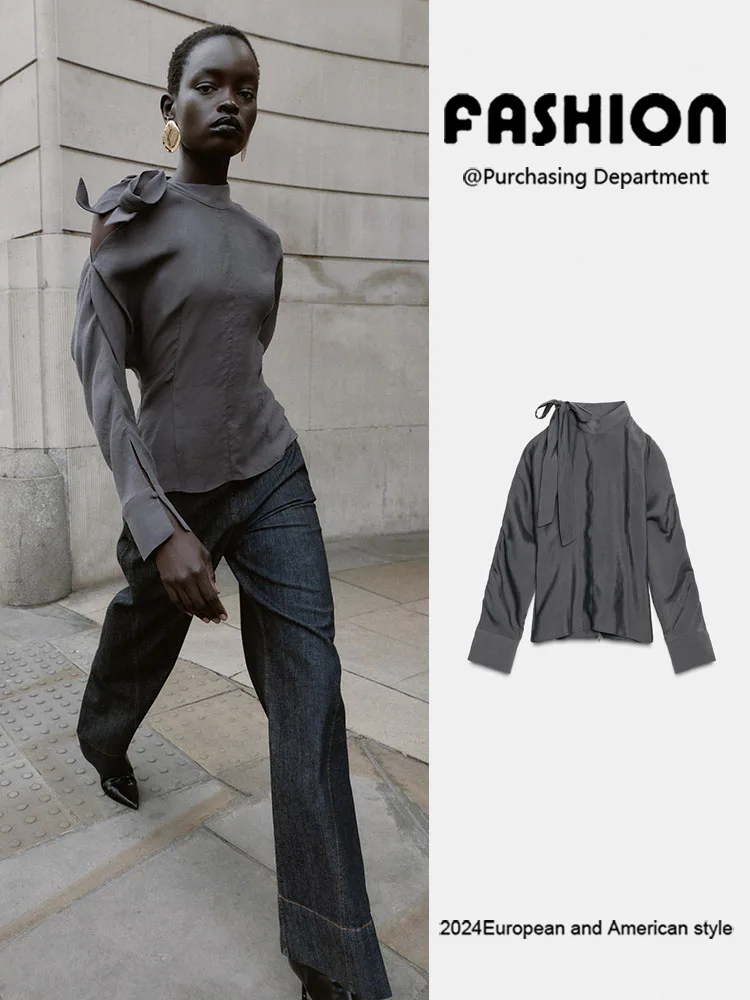 شتاء جديد 2025 ملابس نسائية بسيطة متعددة الاستخدامات للتخسيس irt oulder شق عقدة علوية Ele Faionable للسيدات #1