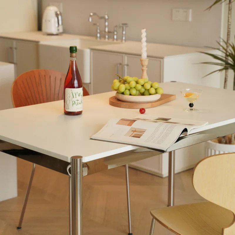 Dining table Rectangle Internet celebrity table Stainless steel household dining table Living room Small apartment study desk