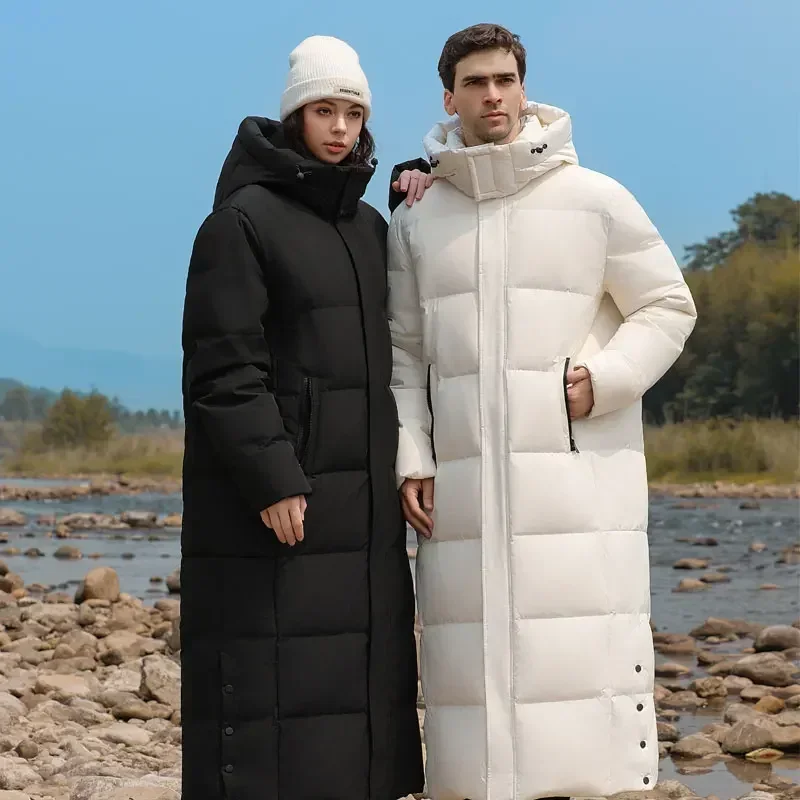 Couple Jacket Light Luxury Goose Down Jacket Winter Fashion Hooded Long Over-the-Knee Parka Casual Windproof Male Parker Coat