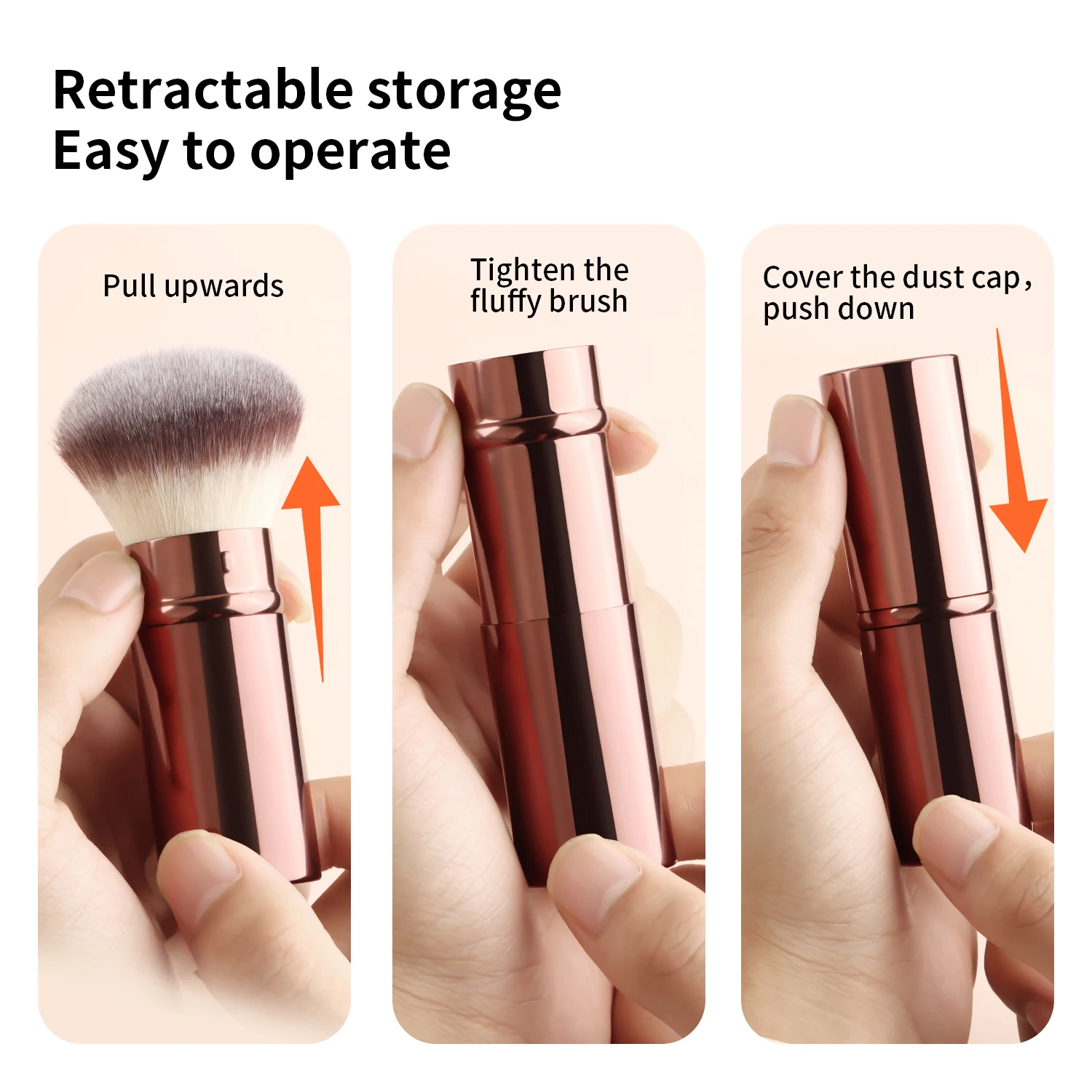 Mini brosse de maquillage télescopique Portable, 2 pièces, poudre de cheveux douce, fard à joues, tête inclinée, brosse ronde, outils en Tube d'aluminium épais