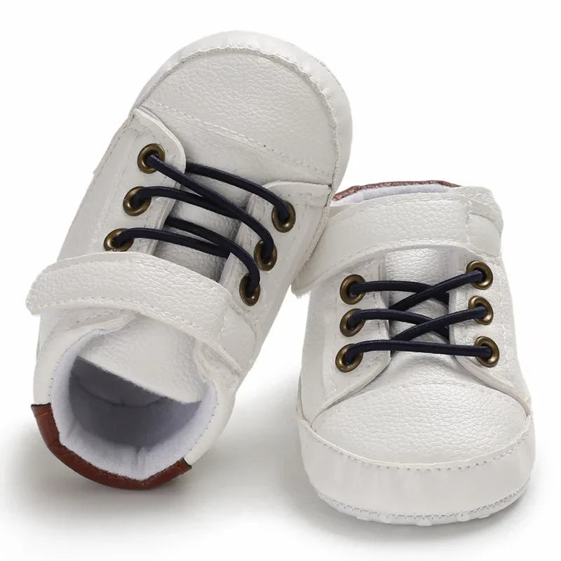 Meckior 0-18M Casual Baby Shoes Cotton Soft Non-Slip Baby Toddler Shoes PU Leather Baby Boys Girls High Sneakers First Walkers