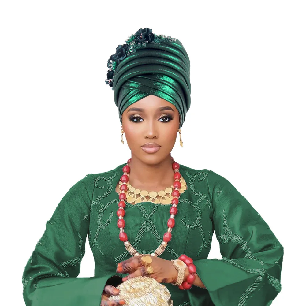 Already Made African Head Wraps for Women Turban Femme Geles Nigerian Aso Oke Bonnet Diamonds Flower Auto Gele Headtie Wedding