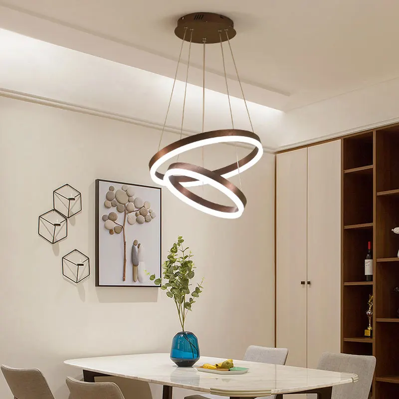 Nordic 6 Ring Led Ceiling Chandelier Dimmable for Living Dining Room Staircase Kitchen Pendant Lamp Home Decore Lighting Fixture