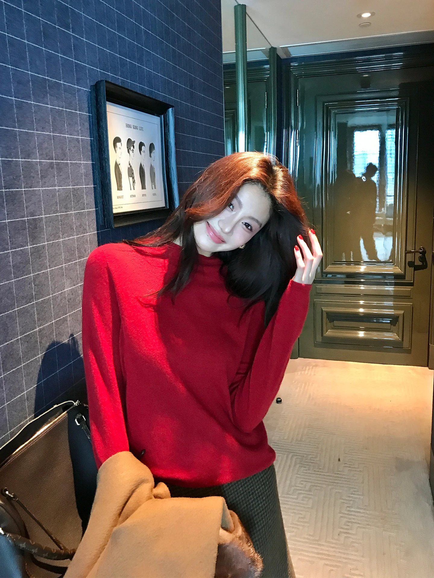 

Женский вязаный свитер с длинными рукавами, облегающий, с высоким воротником, универсальный базовый слой, модель Dragon Xi Er O03