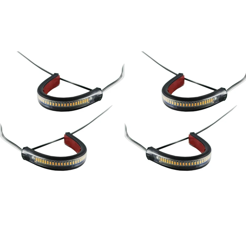 4X Flexible Switchback Dual-Color White & Amber Motorcycle LED Fork Turn Signal DRL Daytime Running Light Waterproof