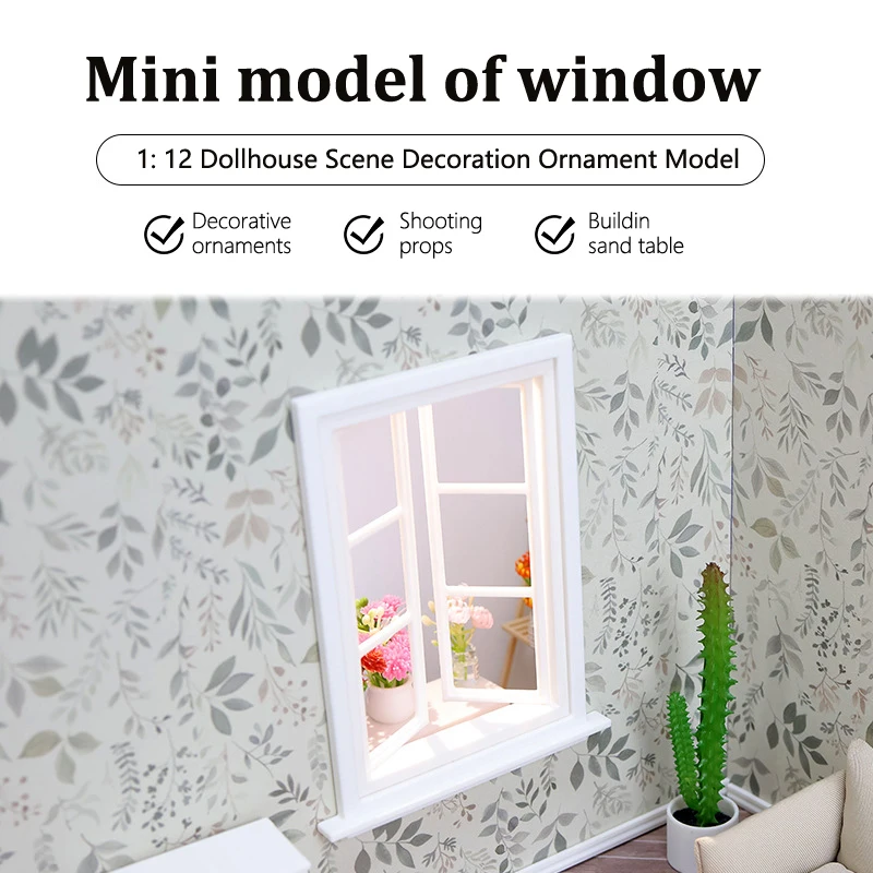 1/12 Dollhouse Wooden Window Frame Model Dollhouse Mini Furniture Decoration Toy Dolls House Micro Scene Construction Props
