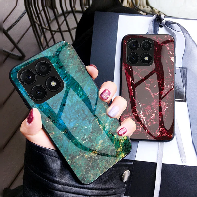 Honor X8A CRT-LX1 CRT-LX2 Case Marble Grain Tempered Glass Back Cover Shockproof Phone Case for Honor X8A HonorX8A CRT LX1 LX3