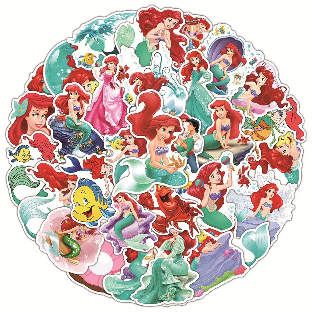 10/30/50pcs Disney Cartoon The Little Mermaid Anime Stickers Decoration Waterproof Graffiti Toys DIY Phone Scrapbook Decals Gift