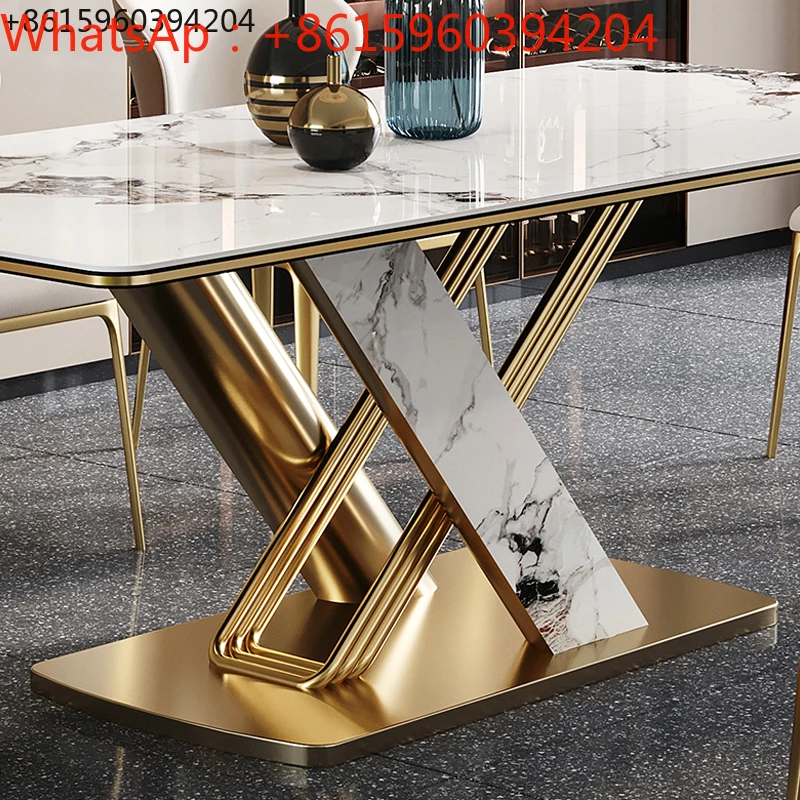 Light luxury dining table rectangular chair combination imported bright rock plate