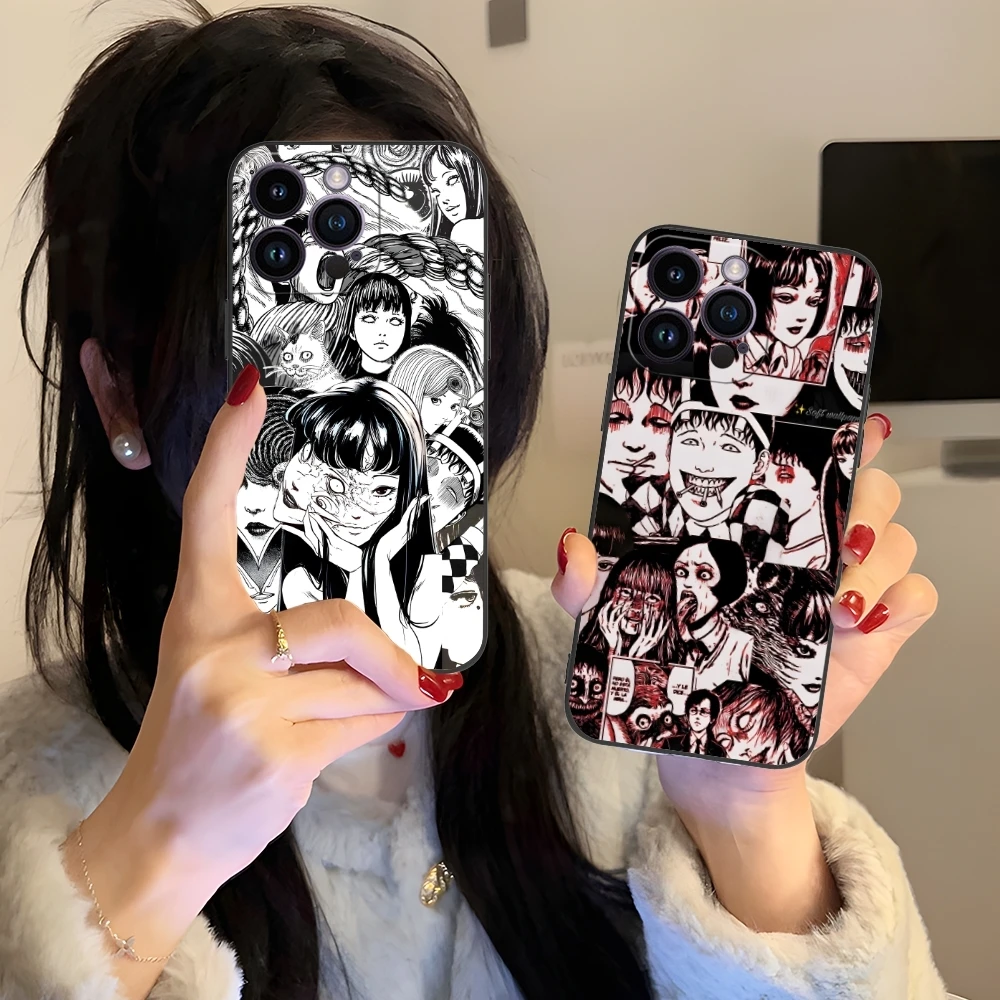 Junji Souichi Painting Mobile Cell Phone Case for iPhone 16 15 14 13 12 11 X XR XS 8 7 Pro Max Plus Mini Black Phone Cover Shell