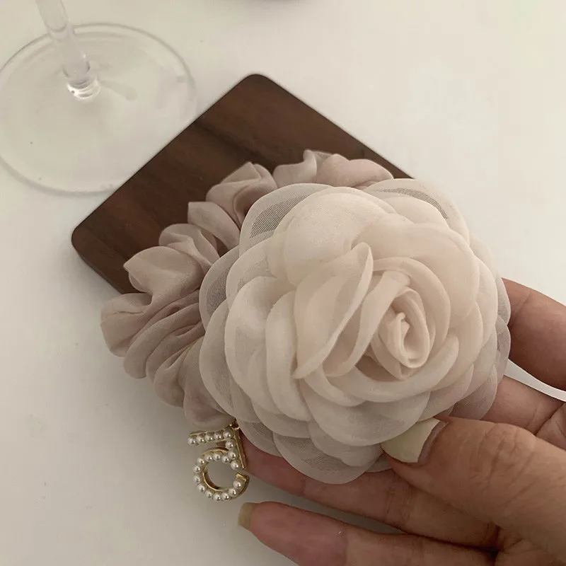 Scrunchies grandes de Camelia para el cabello, lazos elásticos para el cabello, bandas para el cabello, cuerdas para el cabello, accesorios florales