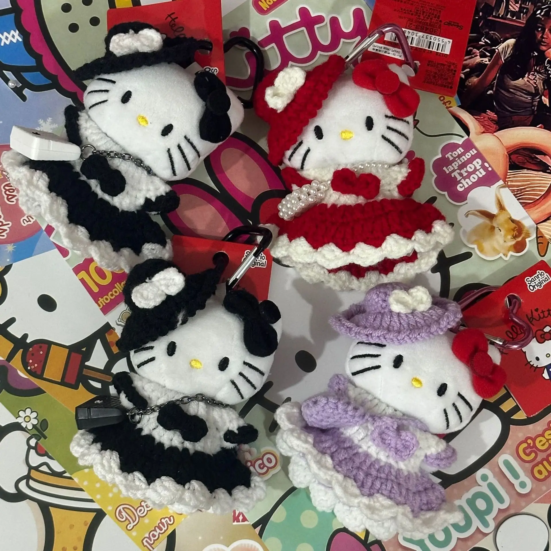 

Hello Kitty Plush Doll Keychain Anime Black Dress Kitty Stuffed Toys Pendant Keyring Children Plushie Bags Keychains