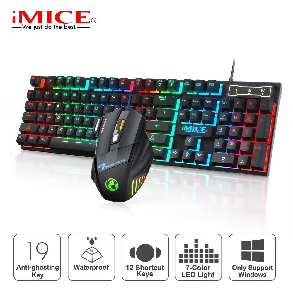 RGB Gamer Keyboard Gaming Keyboard dan Mouse Kit Gamer Backlit USB Rusia Kabel Komputer Keyboard 104 Keycaps untuk Pc Laptop