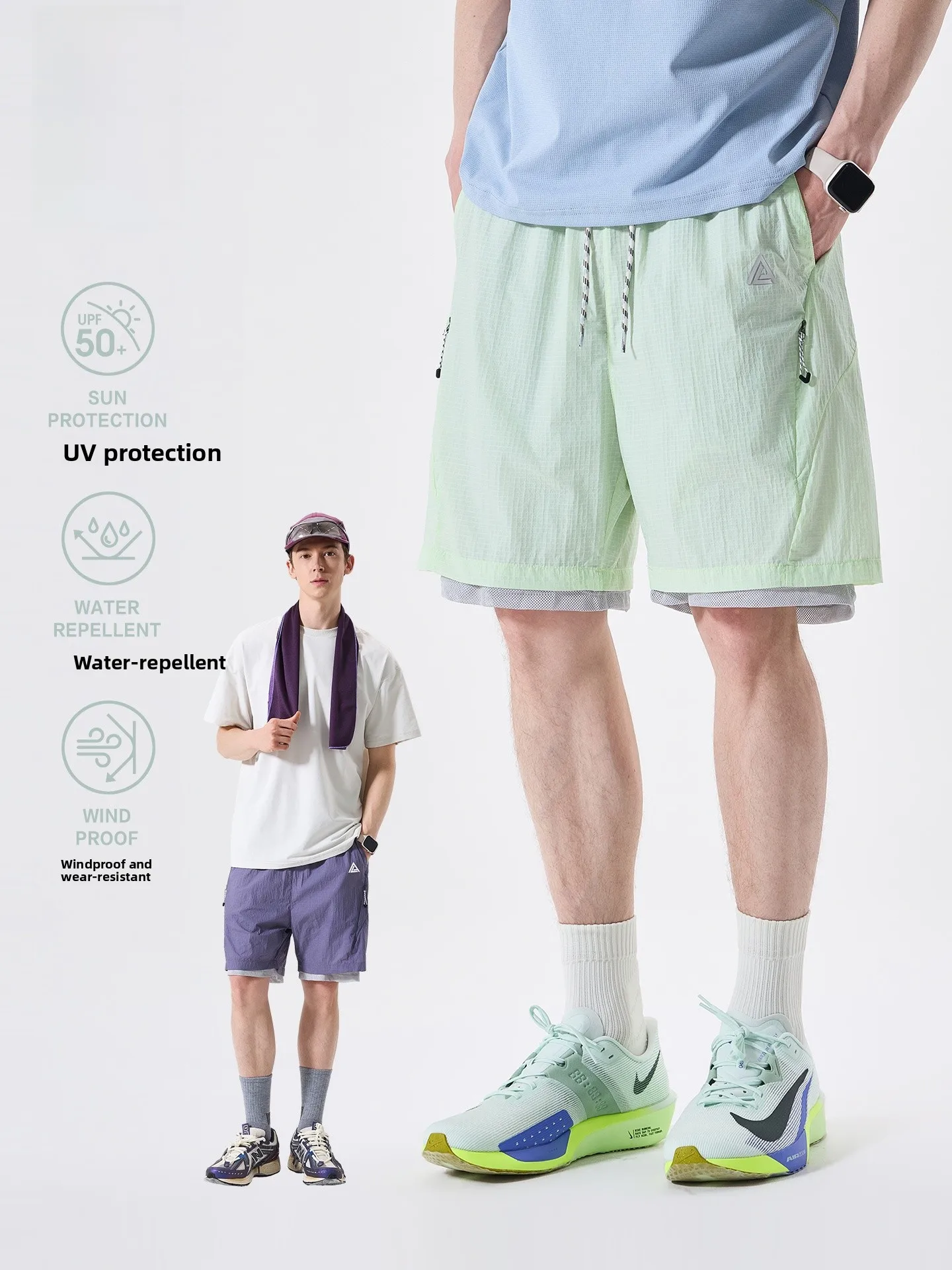 LAZY DAY Outdoor Men's Shorts UPF50 UV Protection Windproof Five-Quarter Length Summer Color Block Design Casual Loose Fit