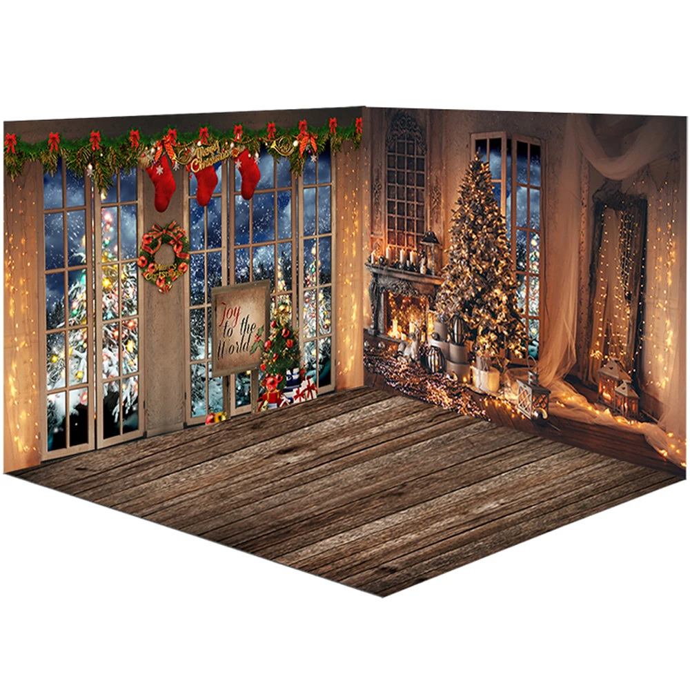 Фон для фотосъемки Рождественский камин Рождественская елка Гирлянда Окно Фон для фотосъемки семейный портрет фото реквизит студийная буд...