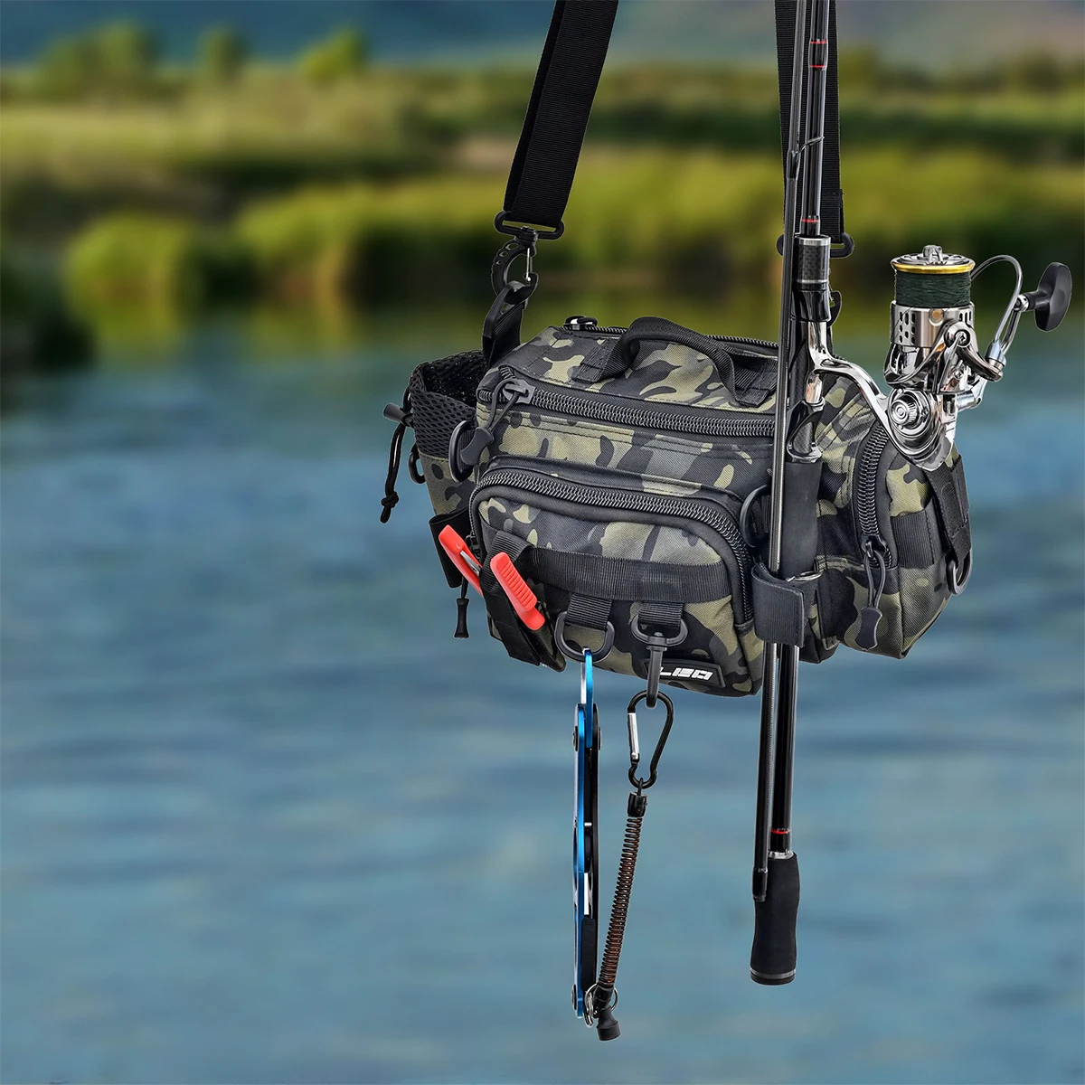 Versatile Fishing Tackle Bag with Removable Shoulder Strap for Freshwater and Saltwater Fishing - Store Tools and Rods with Ease