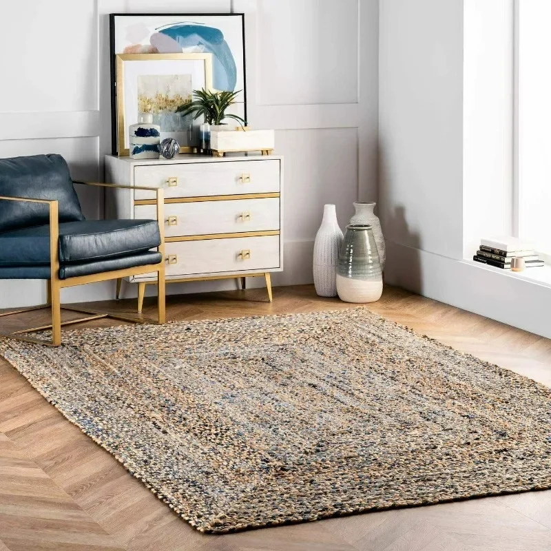 

Rug 100% Natural Denim and Jute Rug Handmade Carpet Rustic Look Modern Area Rugs