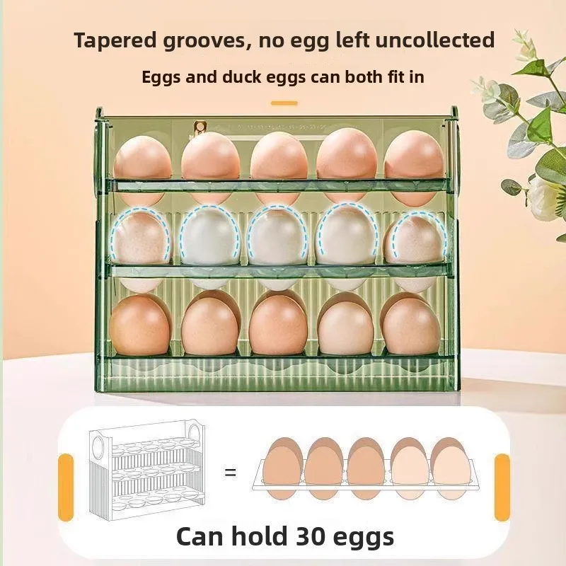 

Auto Flip Egg Organizer Stackable Layers Refrigerator Storage Box 30 Eggs Portable Compact Space Saving Kitchen Gadget Tool
