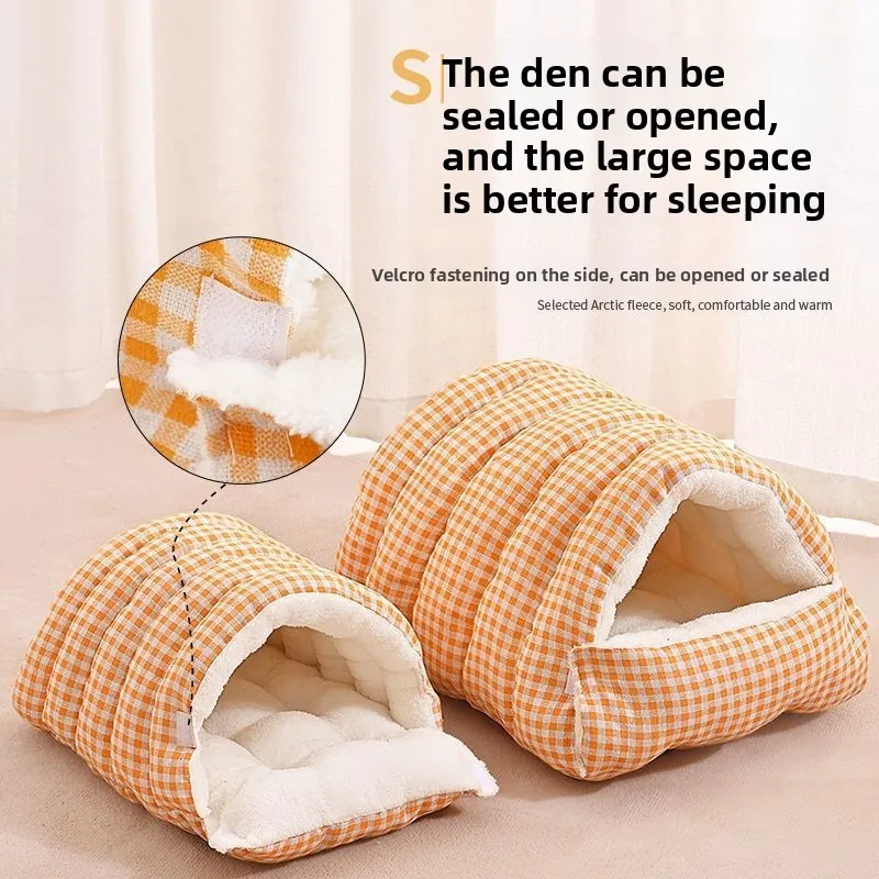 سرير قطط دافئ للشتاء، سرير أليف للقطط والكلاب الصغيرة، منزل أريكة قطيفة قابل للغسل وقابل للإزالة، سرير قطط مغلق شتوي دافئ، سرير كلب #2