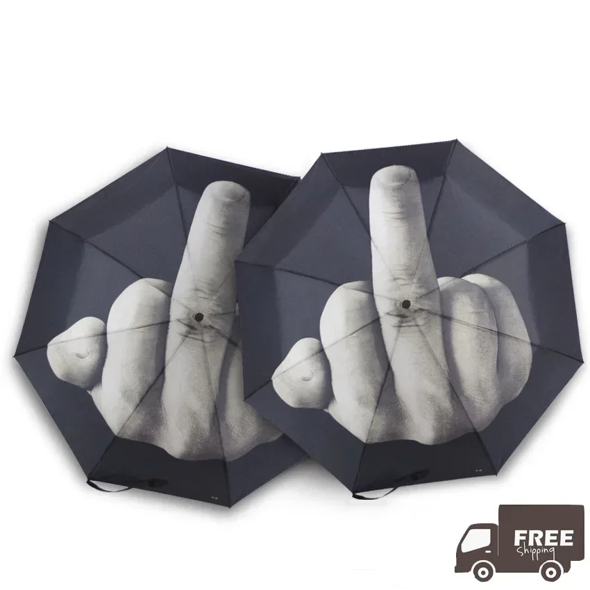 Automatic Folding Umbrella for Men Women Middle Finger Windproof Umbrella Personality Black Middle Finger Umbrellas Parasol