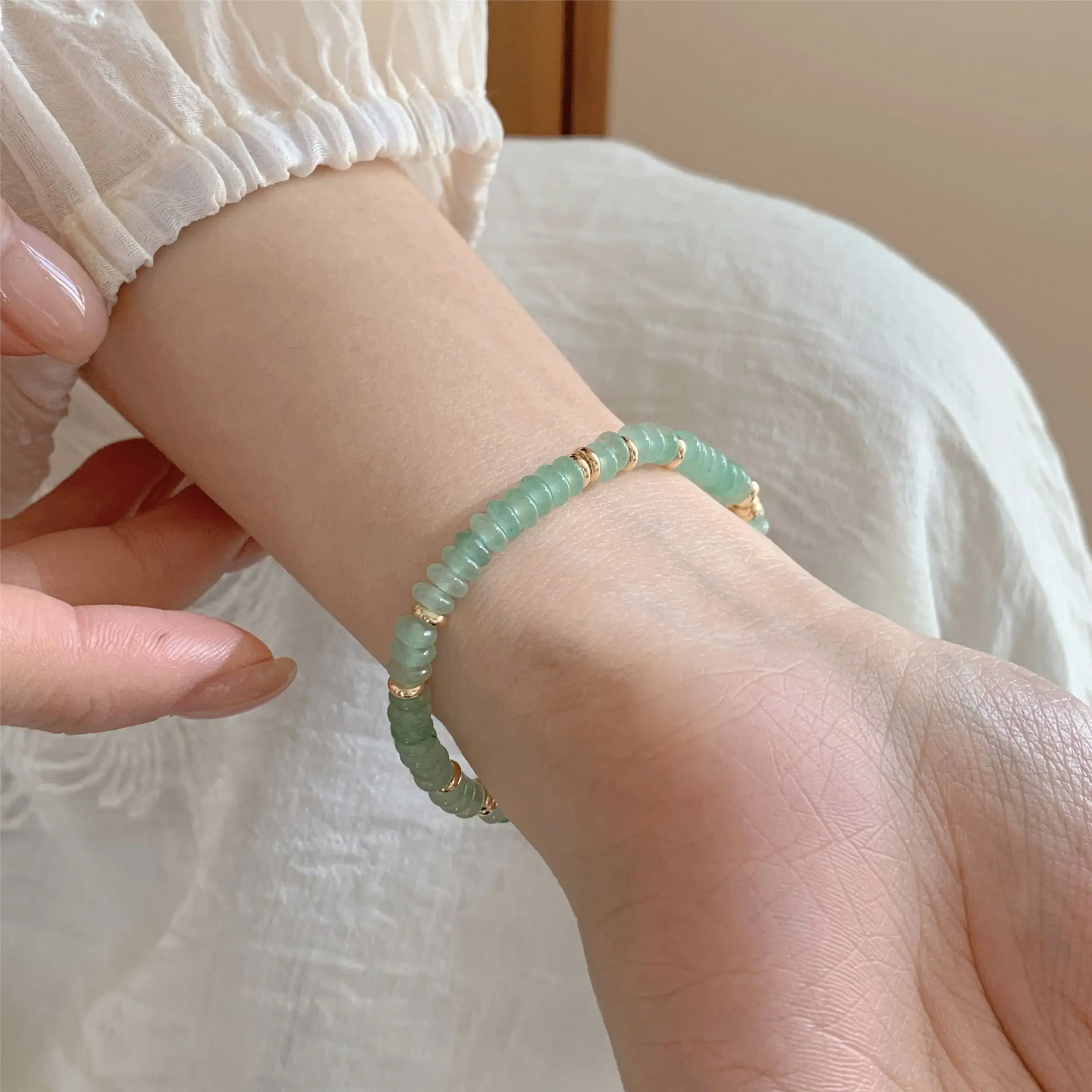 

Dongling abacus Beads Beaded Bracelet Jewelry Green White New Chinese Crystal High-end Retro Amulet Blessing Lucky Hand String