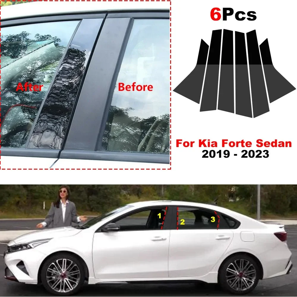 

6Pc Car Pillar Posts Door Window Trim Cover Decorative Panel Sticker for Kia Forte Sedan 2019 2020 2021 - 2023 BC Column Sticker