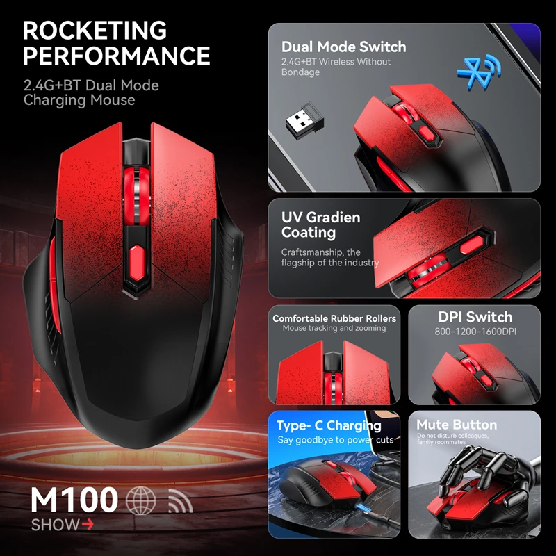 Xiaomi 듀얼 모드 무선 마우스 충전식 컴퓨터 게임 마우스 자동 충전식 PC 노트북 게임 사무실 유니버설
