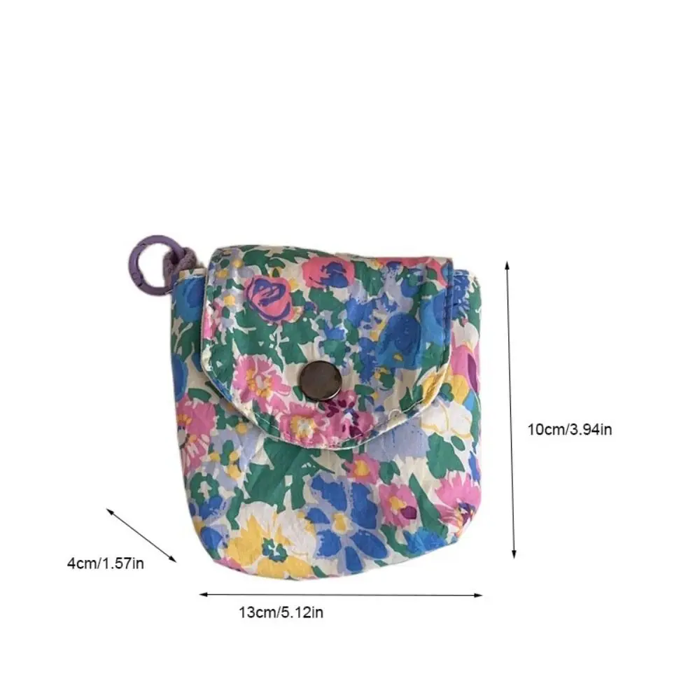 Retro Colorful Floral Coin Purse Mini Canvas Lipstick Makeup Bag Ins Style Sanitary Napkin Bag Storage Pouch Women