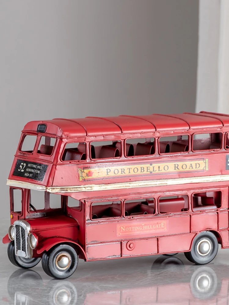 Retro Nostalgia A Double-decker Bus Desktop Furnishing Articles British Iron Hand Model Car Decoration