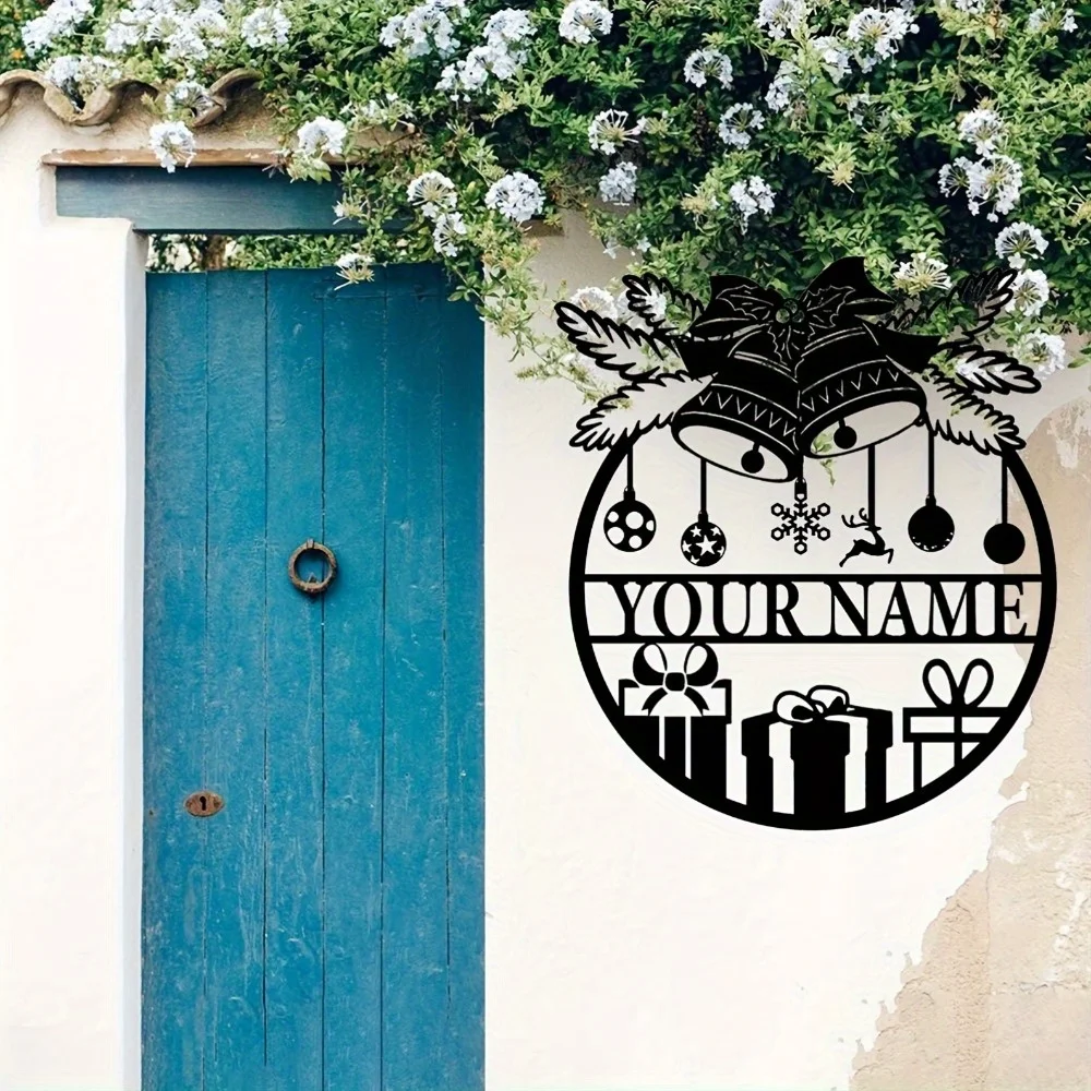 

Customizable Christmas Themed Metal Wall Art with Family Name Festive Outdoor Decor for Doorways Gardens Ideal for Holidays