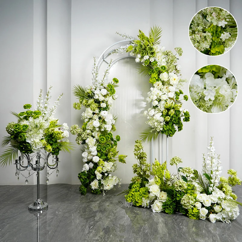 Green White Floor Wedding Arrangement  Floral Backdrop Arch Decor Hang Flower Row Table Centerpiece Ball Event Supplies Party