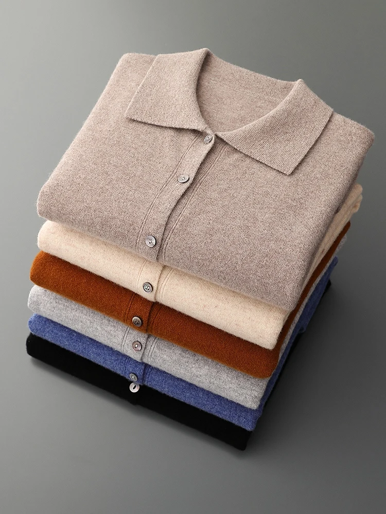 TLOML nuevo Otoño Invierno hombres suéter de lana abrigo Casual Polo botones cárdigan 100% prendas de punto de lana merina moda Tops de punto de Cachemira