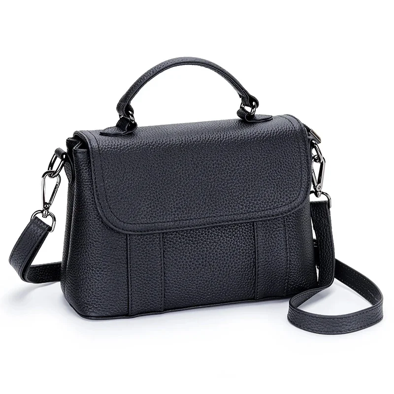 Genuine Leather Ladies First Layer Cowhide Messenger Bag New Multifunctional Single Handbag Wide Shoulder Strap Satchel