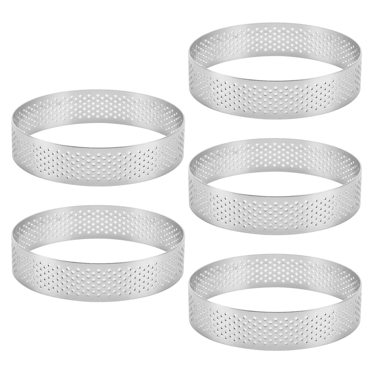 5Pcs Circular Tart Rings with Holes Stainless Steel Fruit Pie Quiches Cake Mousse Mold Kitchen Baking Mould 9cm