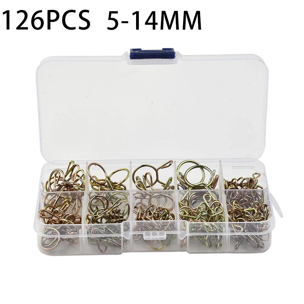 126Pcs 5mm-14mm Spring Clip Fuel Oil Hose Line Air Tube Clamps Assortment Kit For Boats ATVs Motorcycles With Storage Box