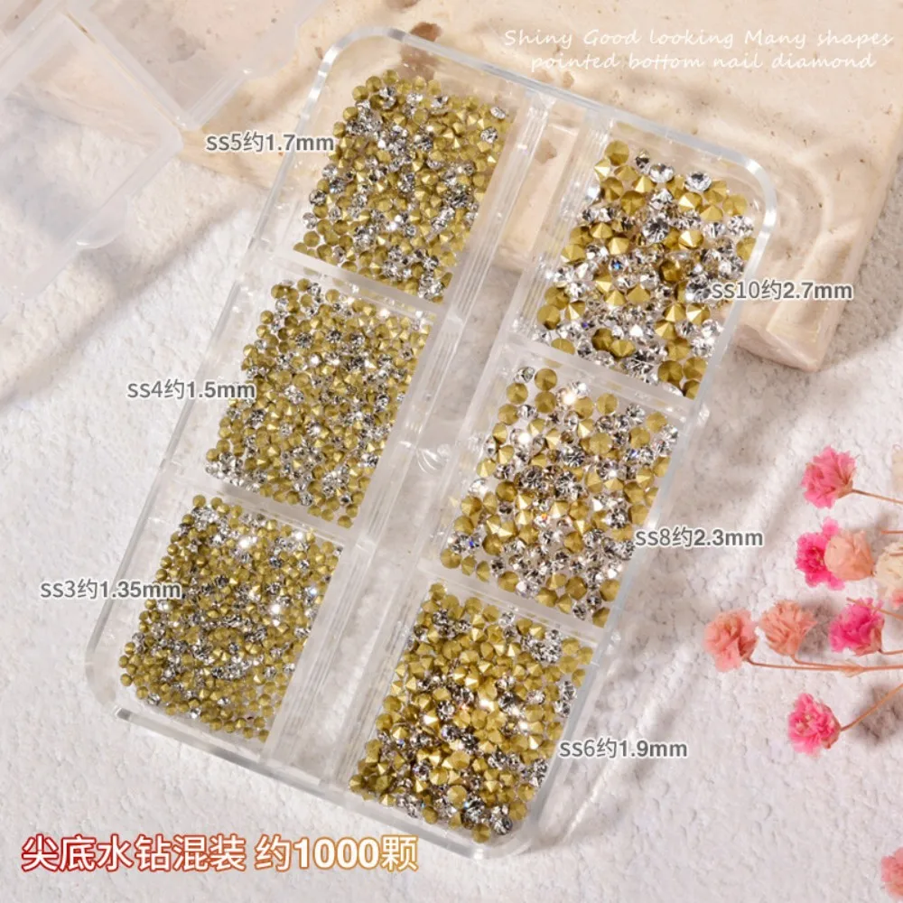 1000pcs AB Color Rhinestones Nail Art Decorations Pointed Back Nail Crystal Transparent Glitter Glass Gems Nail Jewelry Manicure