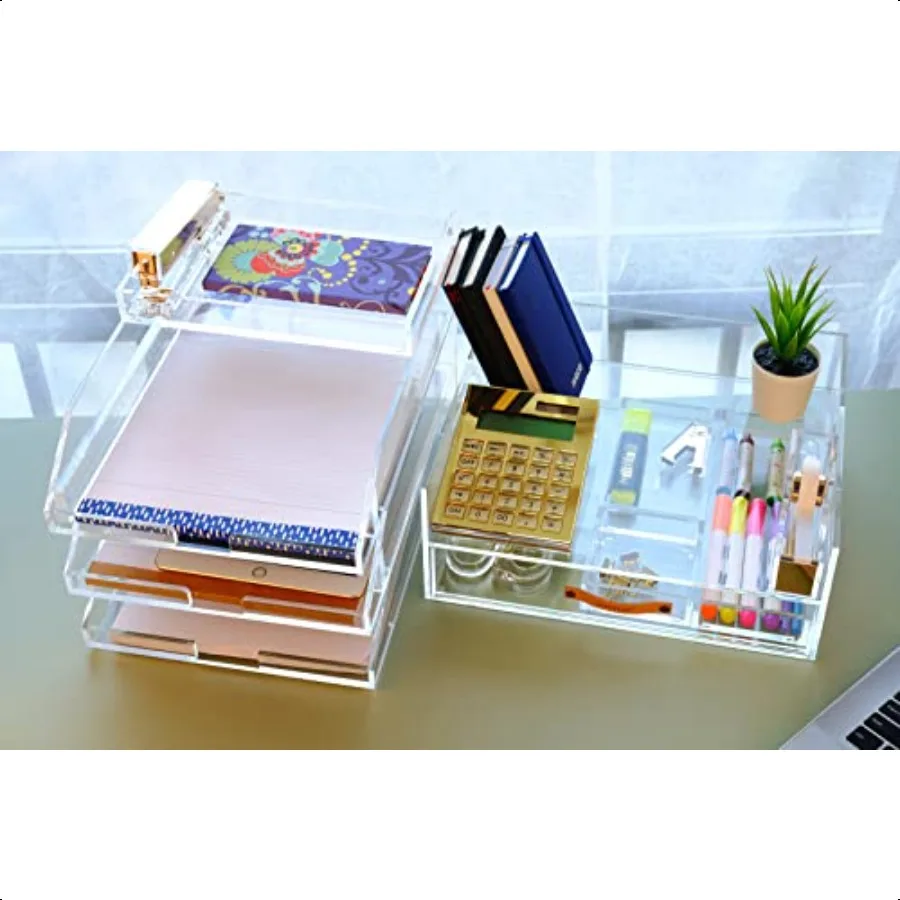 Акриловый ящик-органайзер + вставка с подставкой для писем, размер 12,6 x 10,6 x 5, A4, прозрачный